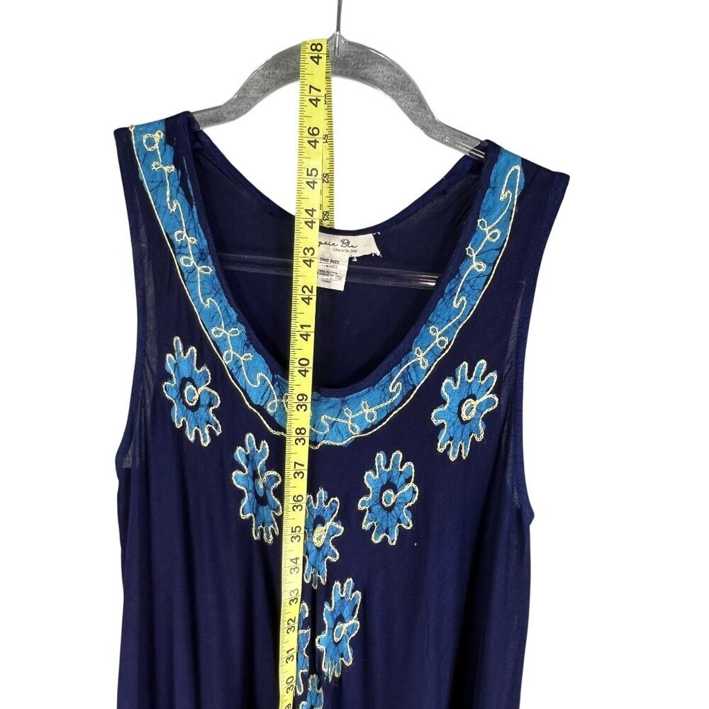 Gypsie Blu Boho Womens OSFM Blue Gauze Tank Tunic Dress Floral Handkerchief Hem - Picture 9 of 13